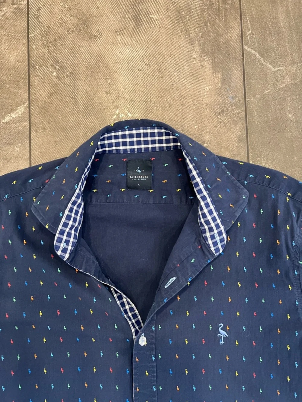 Tailorbyrd Men's Navy Micro-Print Button-Down Shirt size Large like new